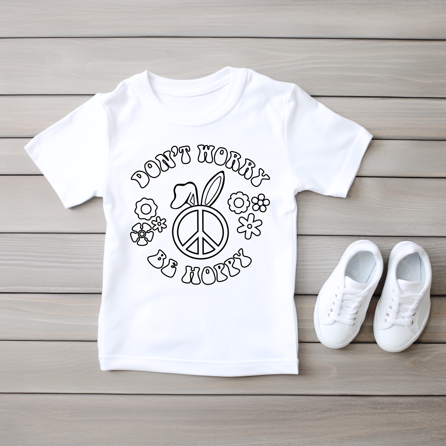 Kids Don't Worry Be Hoppy T-shirt - DIY Coloring Shirt