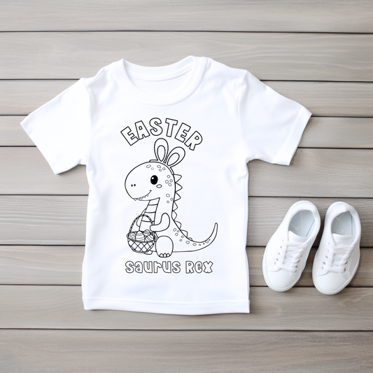 Kids Easter Saurus Rex T-shirt - DIY Coloring Shirt w/Stuff a Plush