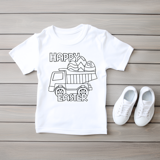 Kids Happy Easter T-shirt - DIY Coloring Shirt w/Stuff a Plush