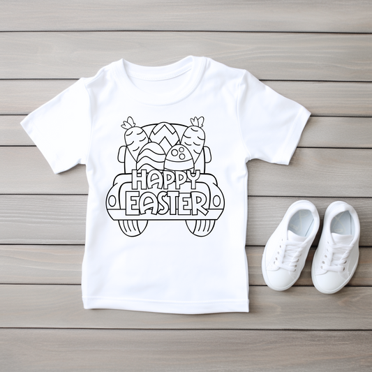 Kids Happy Easter T-shirt - DIY Coloring Shirt w/Stuff a Plush