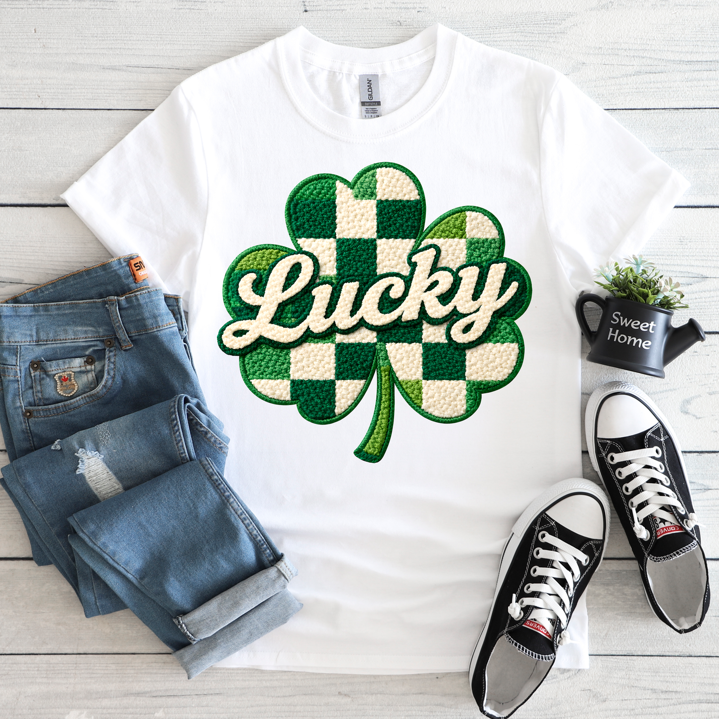 Green Checkered Lucky Clover